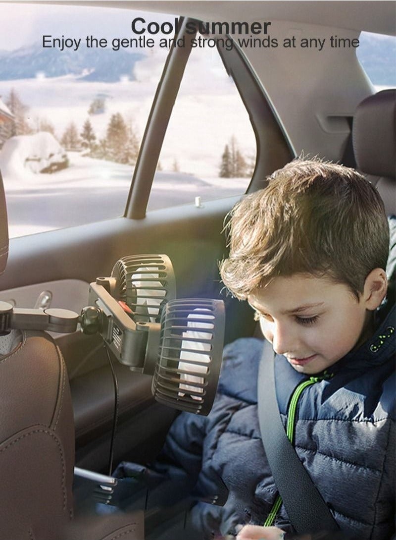 AL RAID 3-Speeds Car Fan 360° Adjustable USB Back Row Dual Head  Fan 10W - Image 2