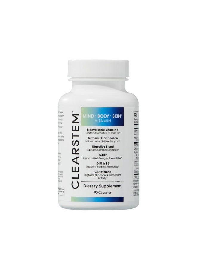 CLEARstem MINDBODYSKIN Hormonal Acne Supplement (5-HTP) - Natural DIM Supplement - Skin Care Vitamins - Hormone Balance, Antioxidants - Vegan, Gluten Free, Cruelty Free - 30 Servings, 90 Capsules  - Image 1