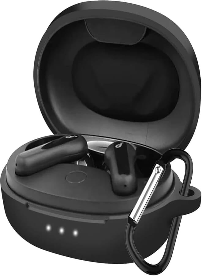 Next Next Store Silicone Case Compatible with Anker life P2 mini Earbuds, with Keychain Strap, Full Protection, Attractive Design, Perfect for Everyday Use(Black)