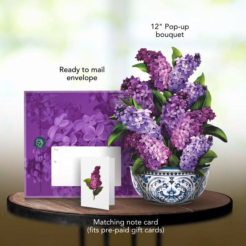 Freshcut Paper Pop Up Cards, Garden Lilacs, 12 Inch Life Sized Forever Flower Bouquet 3D Popup Greeting Card, Birthday Cards, Thank You Card, Blank Notecard & Envelope - Image 2