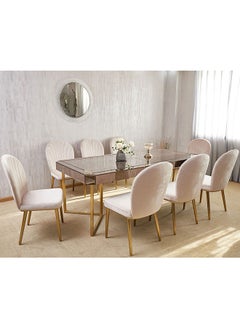 DANUBE HOME غابي 8 مقاعد طاولة طعام مستطيلة طاولة طعام مطبخ قوية بدون كراسي طعام 8 مقاعد تصميم حديث طاولة أثاث لغرفة الطعام المنزلية مرآة ذهبية / عتيقة  - Image 1