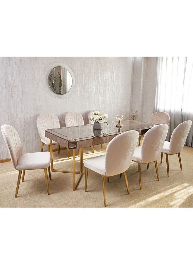 DANUBE HOME غابي 8 مقاعد طاولة طعام مستطيلة طاولة طعام مطبخ قوية بدون كراسي طعام 8 مقاعد تصميم حديث طاولة أثاث لغرفة الطعام المنزلية مرآة ذهبية / عتيقة  - Image 1