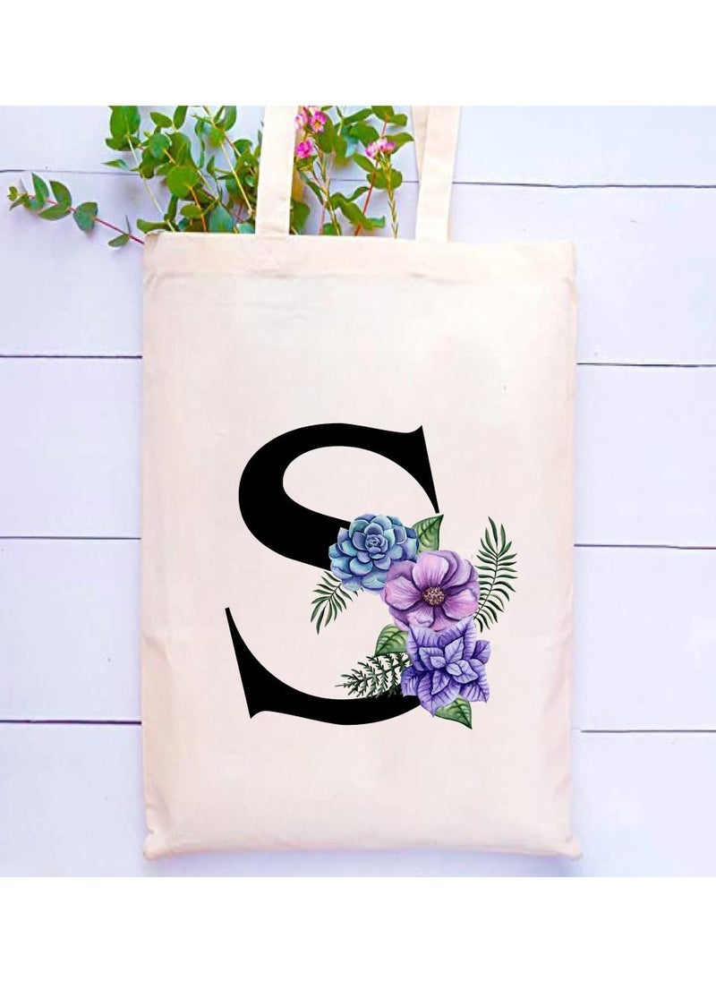 PRINTSHOP4ME Eco-Friendly Canvas Cotton Tote Bag with Floral Design on Initial Letters Printed Bridesmaids Bags for Women- Reusable Shopping Bag, Party Gift Idea and Cotton Gift Bag  - Image 2