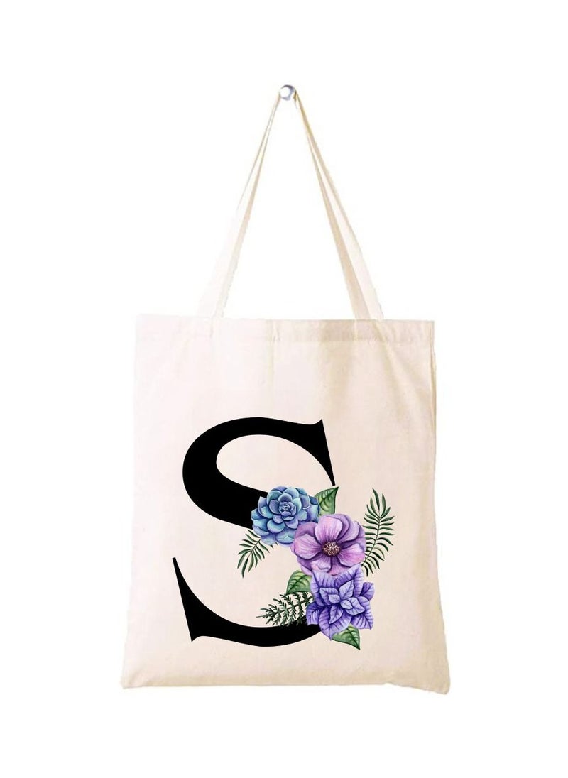 PRINTSHOP4ME Eco-Friendly Canvas Cotton Tote Bag with Floral Design on Initial Letters Printed Bridesmaids Bags for Women- Reusable Shopping Bag, Party Gift Idea and Cotton Gift Bag  - Image 1