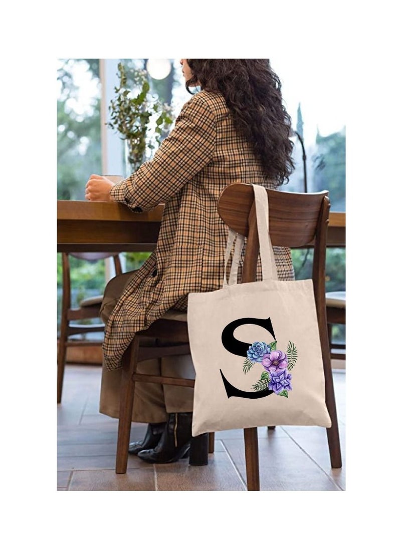 PRINTSHOP4ME Eco-Friendly Canvas Cotton Tote Bag with Floral Design on Initial Letters Printed Bridesmaids Bags for Women- Reusable Shopping Bag, Party Gift Idea and Cotton Gift Bag  - Image 3