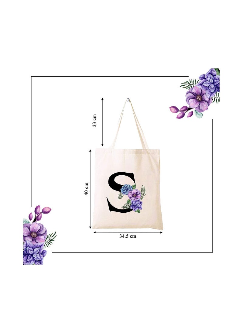PRINTSHOP4ME Eco-Friendly Canvas Cotton Tote Bag with Floral Design on Initial Letters Printed Bridesmaids Bags for Women- Reusable Shopping Bag, Party Gift Idea and Cotton Gift Bag  - Image 5