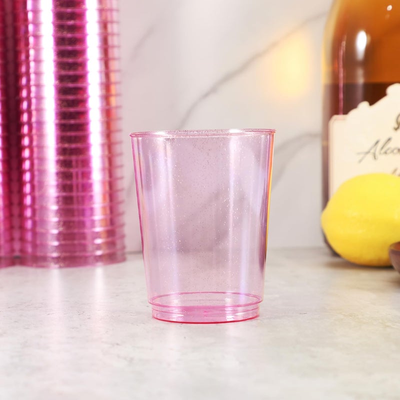 Homy Feel 10 Oz Pink Glitter Plastic Cups 50PCS Disposable Cocktail Cups Plastic Wine Plastic Cups Drink Cups for Wedding Party - Image 2
