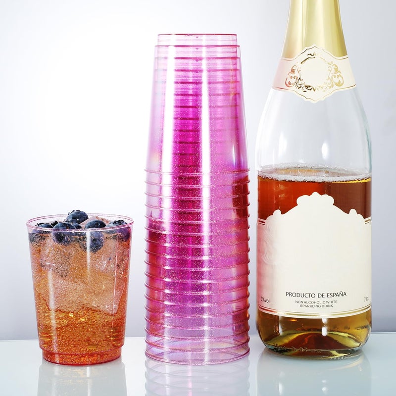Homy Feel 10 Oz Pink Glitter Plastic Cups 50PCS Disposable Cocktail Cups Plastic Wine Plastic Cups Drink Cups for Wedding Party - Image 3