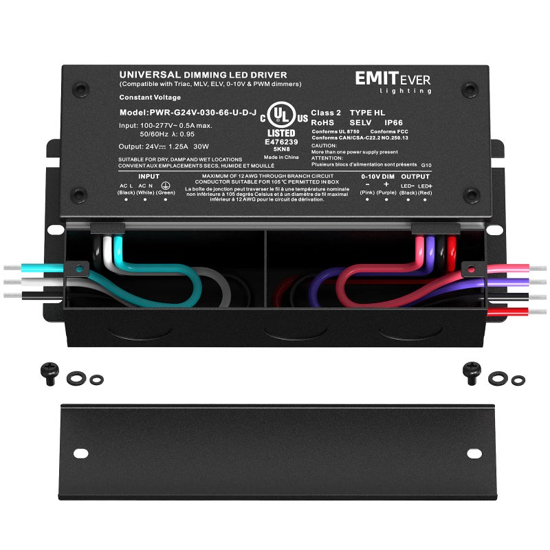EMITEVER 30W Dimmable LED Driver, 24V Triac Dimmable Power Supply, AC to DC Transformer for LED Light, Compatible with Lutron and Leviton Dimmer, Waterproof IP67 and UL Listed, Class 2 - Image 2