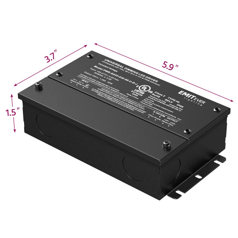 EMITEVER 30W Dimmable LED Driver, 24V Triac Dimmable Power Supply, AC to DC Transformer for LED Light, Compatible with Lutron and Leviton Dimmer, Waterproof IP67 and UL Listed, Class 2 - Image 3