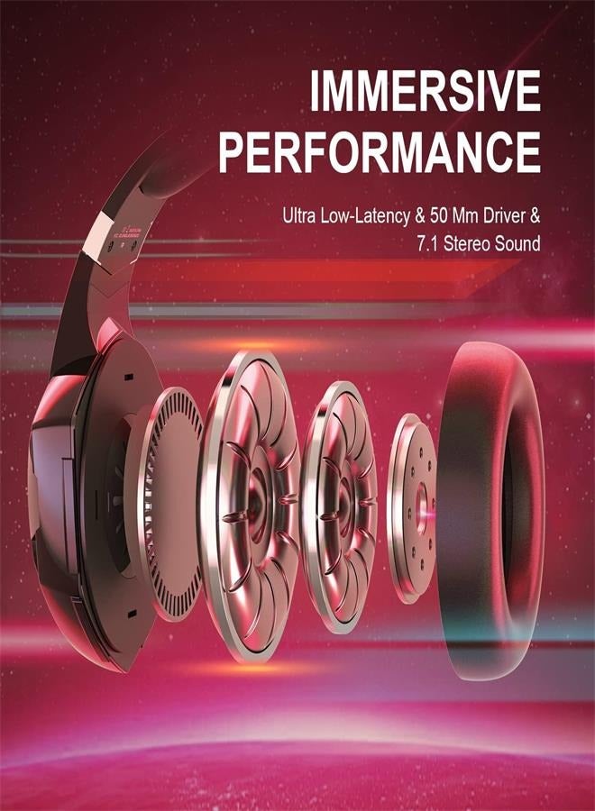 PS4 Gaming Headset for Xbox One, PS5, PC, G2000 Wired Over Ear Headphones with Detachable Noise Cancelling Mic, Bluetooth Wireless Earphones for Phone, One-Click 7.1 Sound, Up to 12h (Red) - Image 4