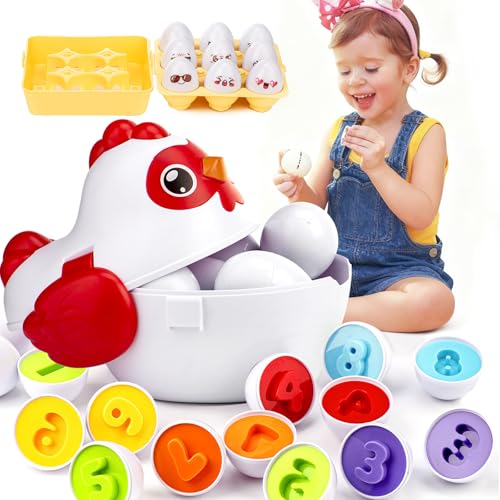 VROGTIK Easter Egg Matching Game 24Piece Easter Basket Stuffers for Kids Color Shape Number Recognition Educational Toddler Toys Chicken Storage Box Preschool Learning Toy for Boys Girls - Image 1