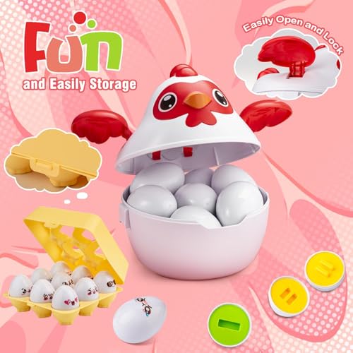 VROGTIK Easter Egg Matching Game 24Piece Easter Basket Stuffers for Kids Color Shape Number Recognition Educational Toddler Toys Chicken Storage Box Preschool Learning Toy for Boys Girls - Image 5