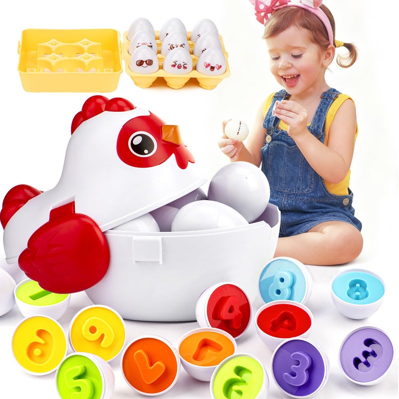 VROGTIK Easter Egg Matching Game 24Piece Easter Basket Stuffers for Kids Color Shape Number Recognition Educational Toddler Toys Chicken Storage Box Preschool Learning Toy for Boys Girls - Image 3