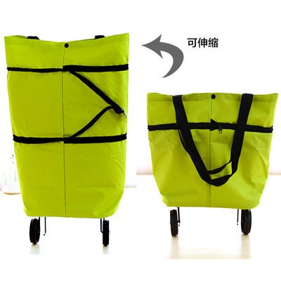 Supermarket shopping bag folding portable large handbag shopping bag with wheels waterproof bag large capacity trolley case Green 