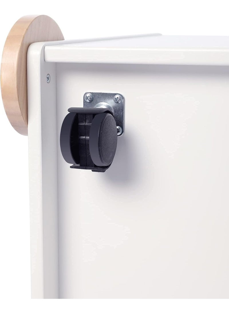 رف كتب خشبي للأطفال من جولي فالي تويز اند هوم مكتبة 2 في 1 مع مساحة تخزين للألعاب منظم عجلات خزانة للكتب ورف وصندوق ألعاب بلون أبيض - Image 3