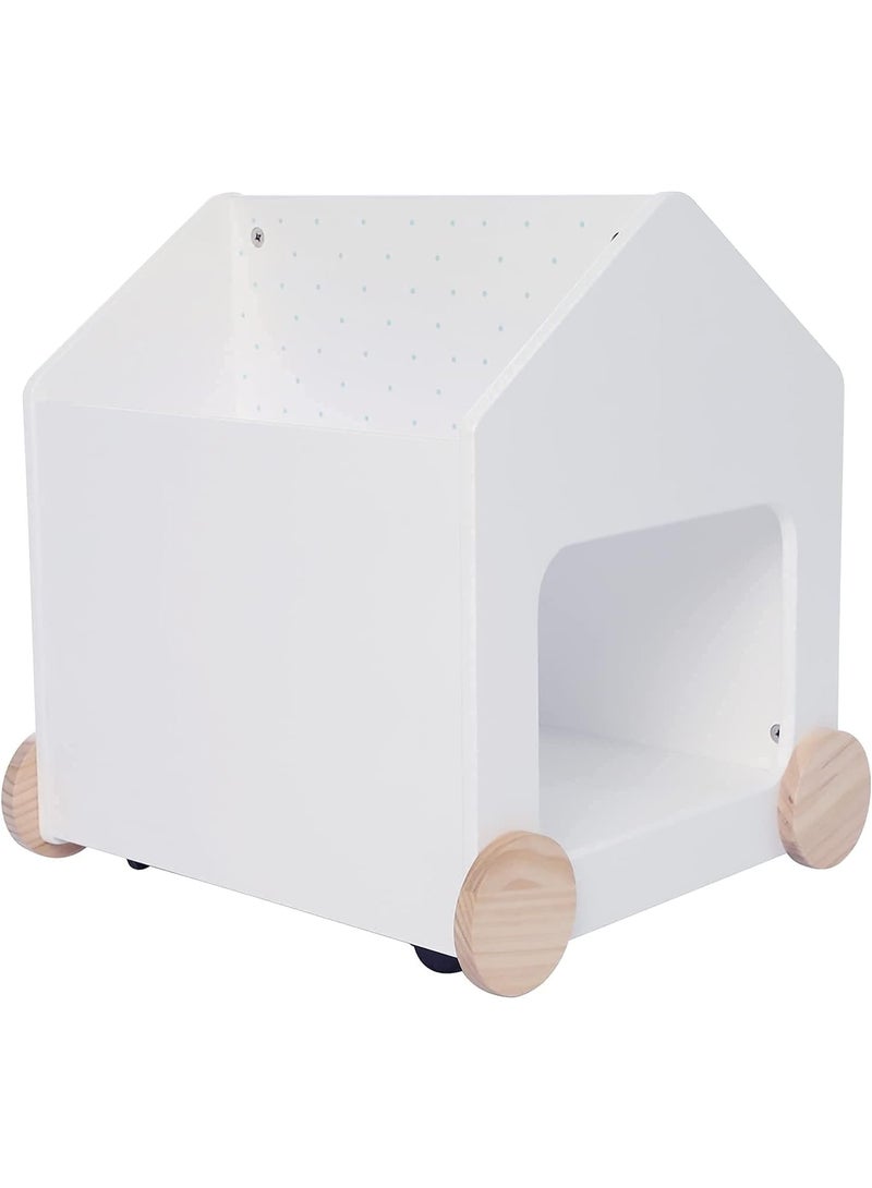 رف كتب خشبي للأطفال من جولي فالي تويز اند هوم مكتبة 2 في 1 مع مساحة تخزين للألعاب منظم عجلات خزانة للكتب ورف وصندوق ألعاب بلون أبيض - Image 2