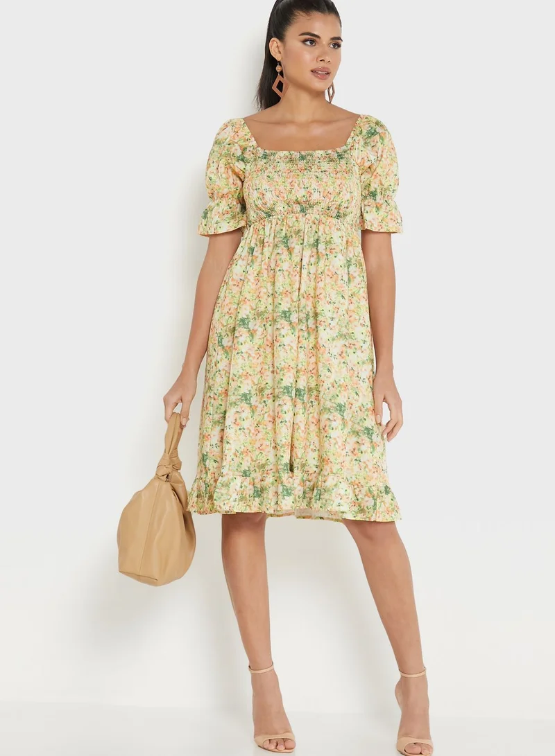 ELLA Printed Square Neck Dress