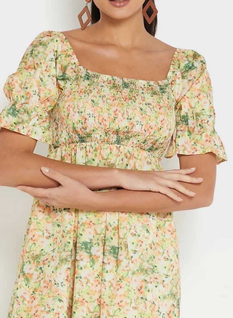ELLA Printed Square Neck Dress