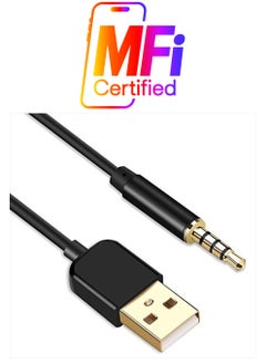 AGPtek 3.5mm USB Charger Cable, USB Data Sync Cord, Compatible with Swimming MP3 Player, iPod Shuffle, Headphones, Speakers, Voice Recorder and Any Other Devices with 3.5mm Port, Black (2.6 ft)  - Image 1