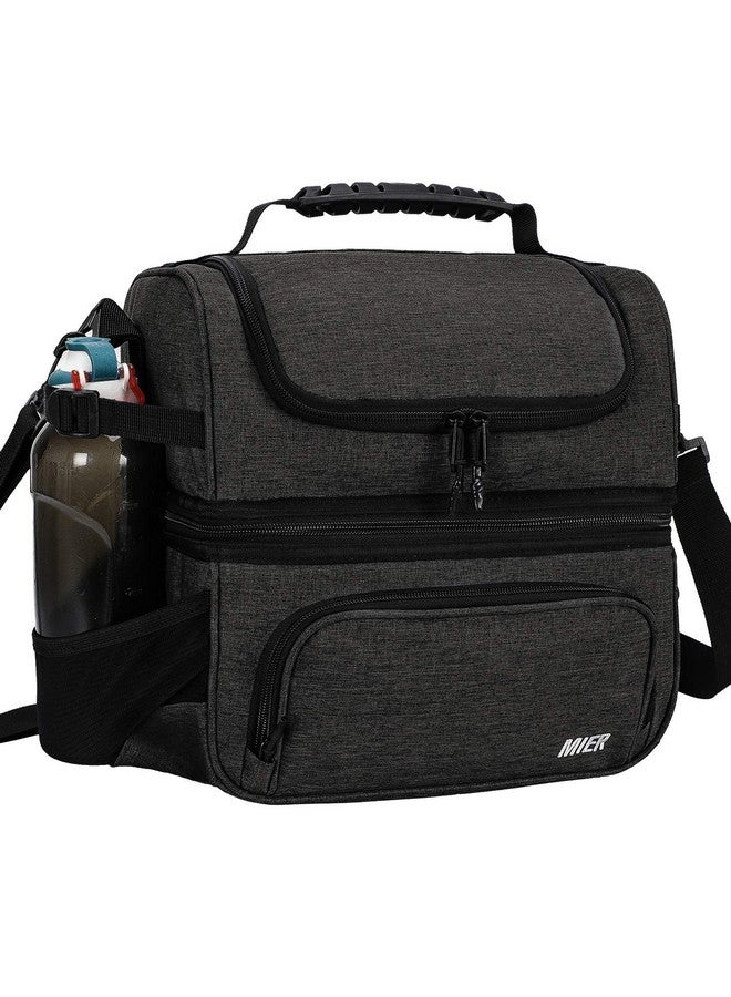 MIER Dual Compartment Lunch Bag Tote with Shoulder Strap for Men and Women Insulated Leakproof Cooler Bag, Dark Grey - Image 1
