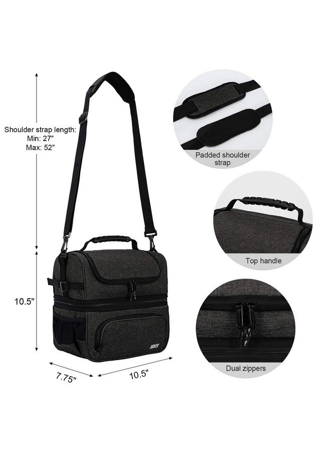 MIER Dual Compartment Lunch Bag Tote with Shoulder Strap for Men and Women Insulated Leakproof Cooler Bag, Dark Grey - Image 4