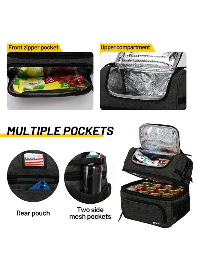 MIER Dual Compartment Lunch Bag Tote with Shoulder Strap for Men and Women Insulated Leakproof Cooler Bag, Dark Grey - Image 3