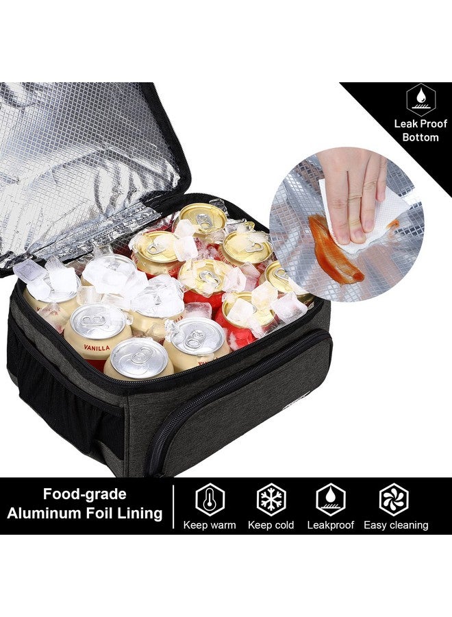 MIER Dual Compartment Lunch Bag Tote with Shoulder Strap for Men and Women Insulated Leakproof Cooler Bag, Dark Grey - Image 5