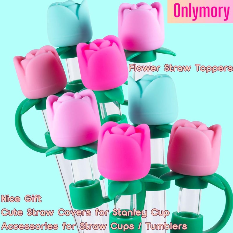 Onlymory Straw Covers for Stanley Cup Accessories 40 30 20 OZ, Flower Straws Toppers, Silicone Straw Cover Caps for Stanley Tumbler Cup, Dust-proof Spill-proof - Image 3