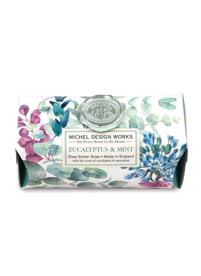 Michel Design Works - Michel Design Works Triplemilled and Handmade Large Bath Soap Bar Eucalyptus  Mint Scent and Design with Shea Butter Long Lasting 87oz Bar - Image 1