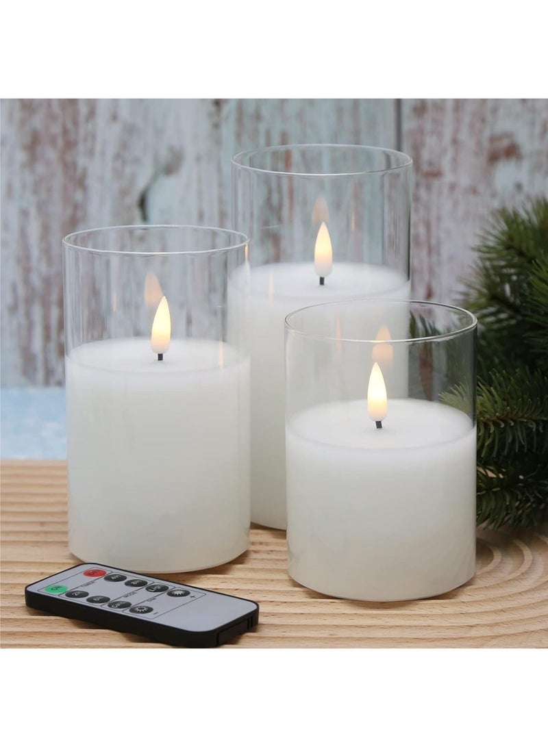 Flameless Flickering Electric Candles with Remote, 3 Pack Realistic LED Fake Candles, for Birthday Party/Wedding (White) - Image 1