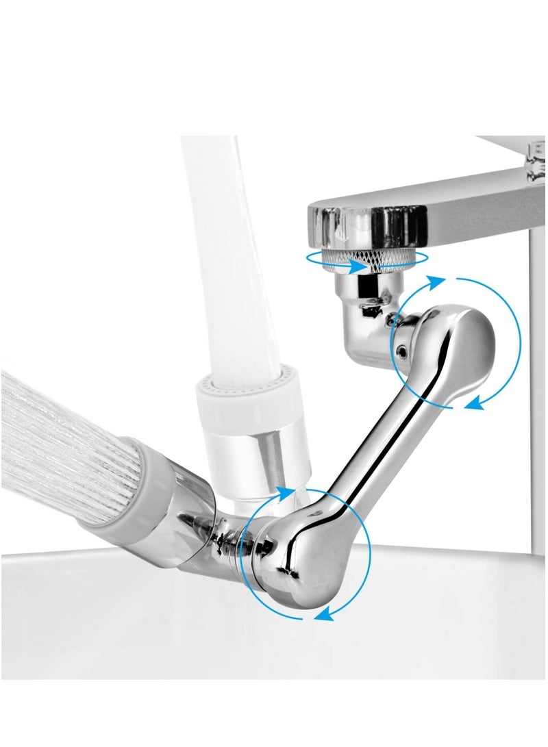 Y&D 1080°Rotating Faucet Extender Aerator, Universal Splash Filter Faucet, Big Angle Spray Aerator Extender, Dual Sprayer Bathroom Sink for Face Wash and Gargle Silver  - Image 1