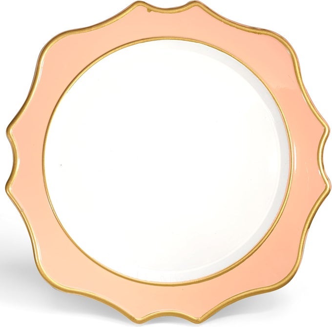 OCCASIONS 10 PIECES ROUND 13 ROUND ACRYLIC PLASTIC WEDDING CHARGERS DINNER PARTY DECORATION CHARGER PLATES SCALLOPED PINK BLUSH AND GOLD