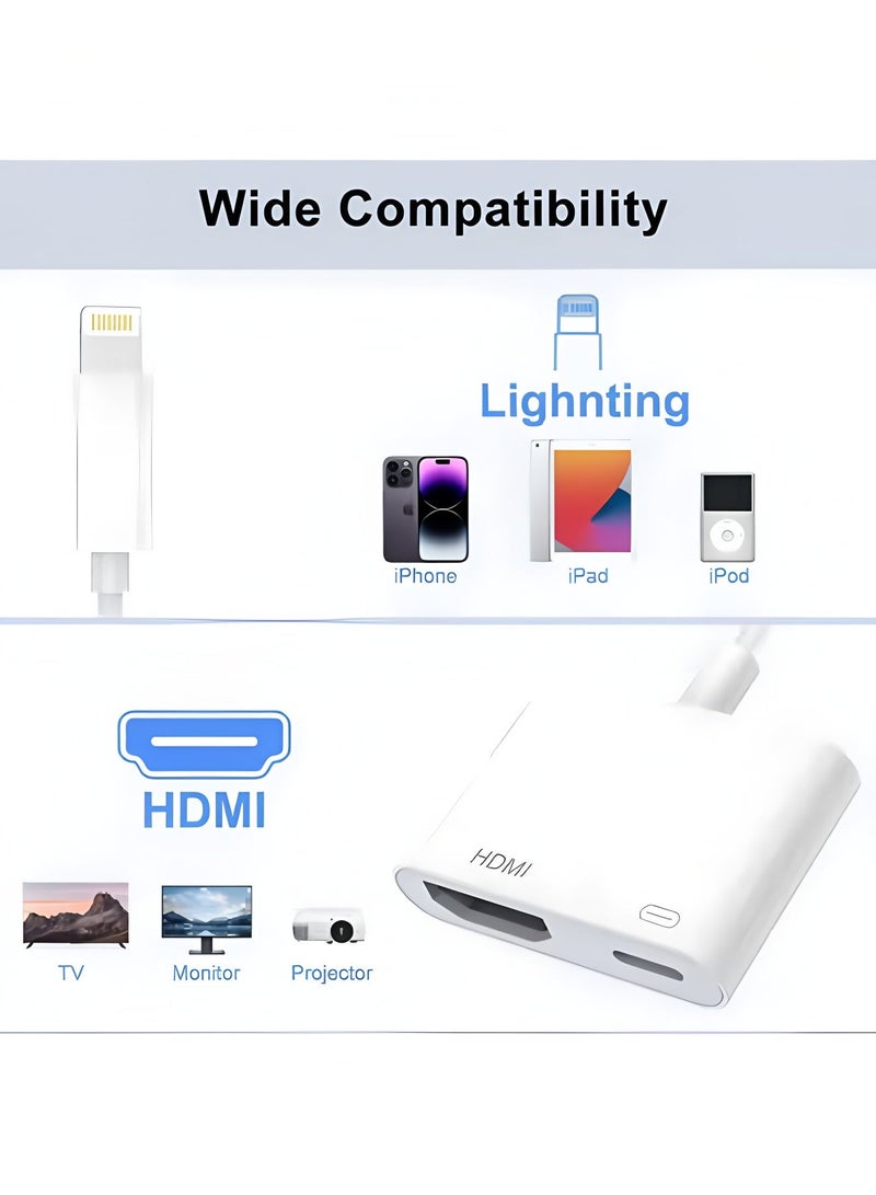 أبلينم محول HDMI من iPhone إلى التلفزيون، iPad إلى HDMI 1080P HD Digital AV Adapter (لا يحتاج إلى طاقة)، موصل شاشة مزامنة الفيديو والصوت متوافق مع iPhone 14/13/12/11/X/8/iPad/إلى شاشة عرض HDTV - Image 2