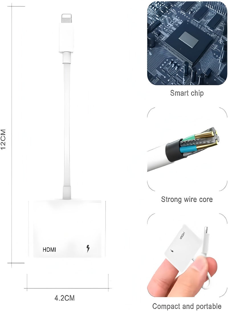 أبلينم محول HDMI من iPhone إلى التلفزيون، iPad إلى HDMI 1080P HD Digital AV Adapter (لا يحتاج إلى طاقة)، موصل شاشة مزامنة الفيديو والصوت متوافق مع iPhone 14/13/12/11/X/8/iPad/إلى شاشة عرض HDTV - Image 3