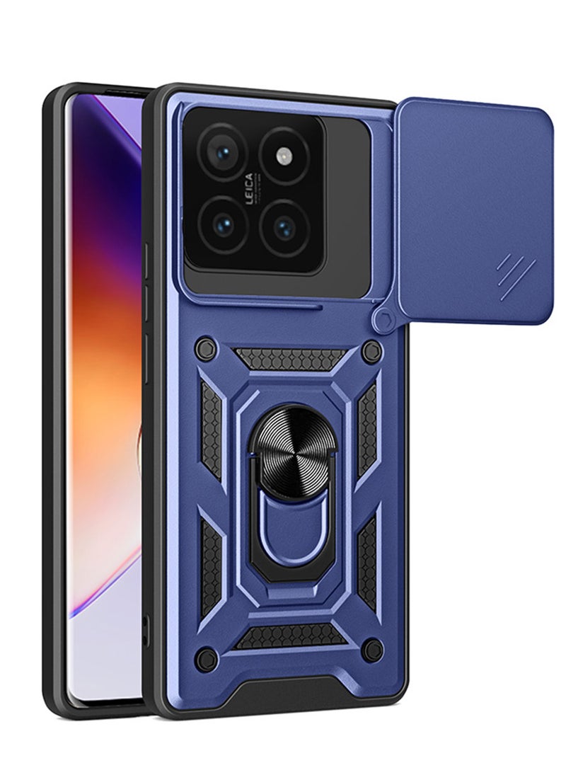 Case for Xiaomi 14T Pro 5G with Sliding Camera Cover, Kickstand, PC+TPU Dual-Layer,Blue - Image 1