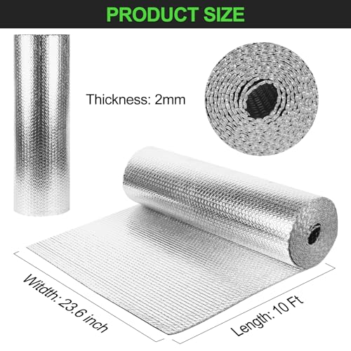 dojobkinb Reflective Insulation Roll 23.6inch x 10Ft Double Bubble Reflective Aluminum Foil Wrap Insulation Sheet Thermal Shield Radiant Barrier for Winter RV Window Thermal Cold Insulation Summer Heat - Silver - Image 3