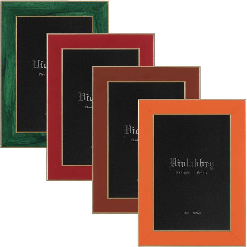 VIOLABBEY 4x6 picture frame set of 4 Modern photo frame with HD Real Glass Family Friends Gift for Halloween and Christmas Wall Mounted or Tabletop Display