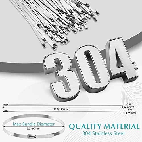 LEIFIDE 500 Pcs Metal Zip Ties 304 Stainless Steel Zip Ties Heavy Duty Self Locking 220 Pound Tensile Strength Cable Suitable for Exhaust Wrapping Fence Outdoor Workshop Canopy(11.8 Inch) - Image 2
