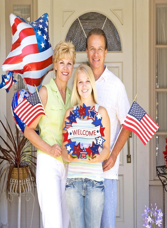 Sophena Wooden 4th of July Decoration Door Wreath for Front Door Sign Star Wall Signs, Independence Day Patriotic Day Wreath Welcome Memorial Day Hanging for Home Wall Decor Party Outdoor Indoor Glitter Star - Image 5