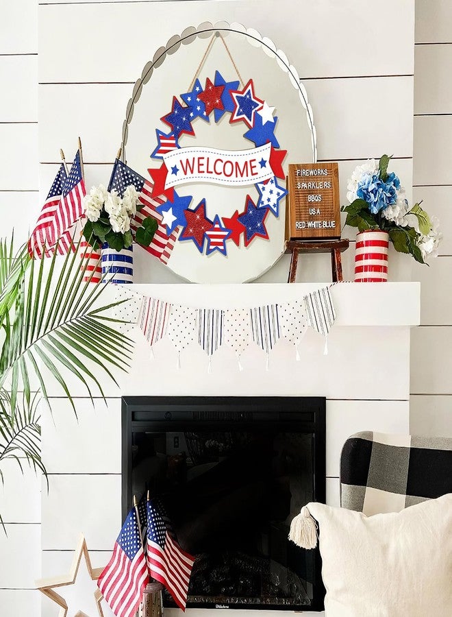 Sophena Wooden 4th of July Decoration Door Wreath for Front Door Sign Star Wall Signs, Independence Day Patriotic Day Wreath Welcome Memorial Day Hanging for Home Wall Decor Party Outdoor Indoor Glitter Star - Image 4