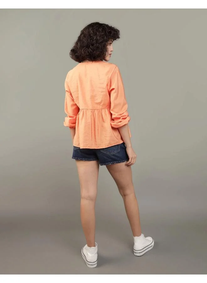 American Eagle AE Tie-Front Long-Sleeve Peasant Top