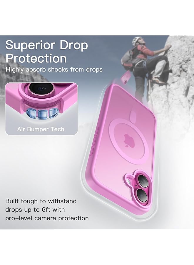 جي تيك جراب مغناطيسي لهاتف iPhone 16 مقاس 6.1 بوصة متوافق مع Magsafe، غطاء خلفي شفاف غير لامع رفيع مقاوم للصدمات، وردي - Image 4