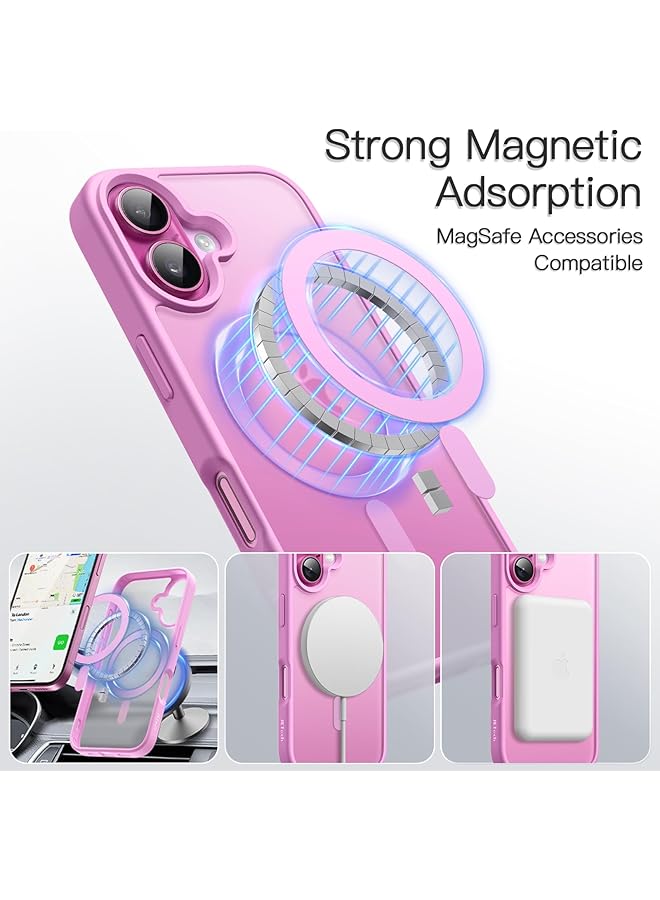 جي تيك جراب مغناطيسي لهاتف iPhone 16 مقاس 6.1 بوصة متوافق مع Magsafe، غطاء خلفي شفاف غير لامع رفيع مقاوم للصدمات، وردي - Image 3