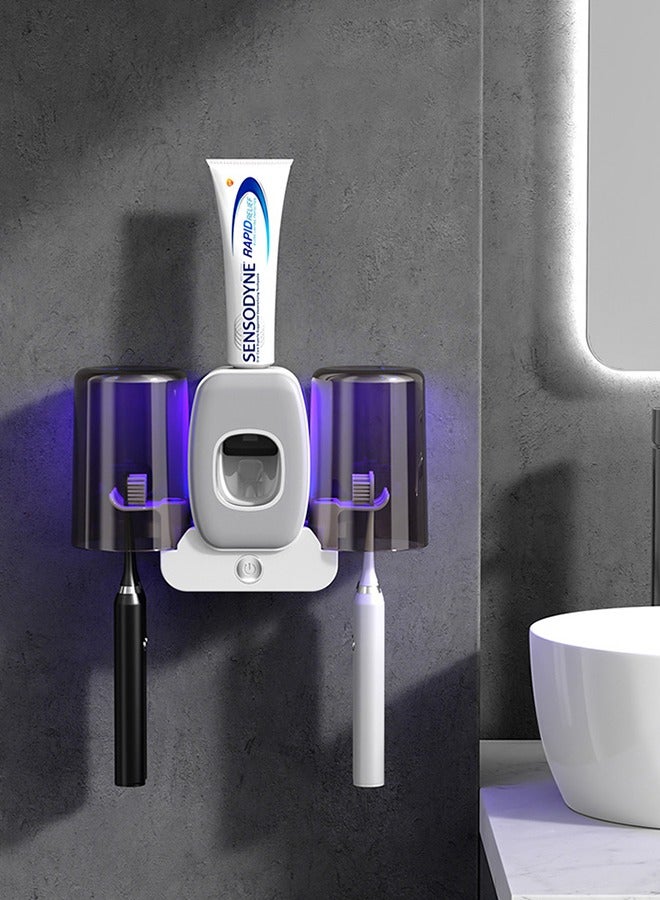 DUNISO UV Toothbrush Sterilizer ， Wall Mounted Toothbrush Holder, Toothbrush Holder, Intelligent Dental Cup Drying Rack，Bathroom Toothbrush Holder Wall Mounted UV Sterilizer，White  - Image 1