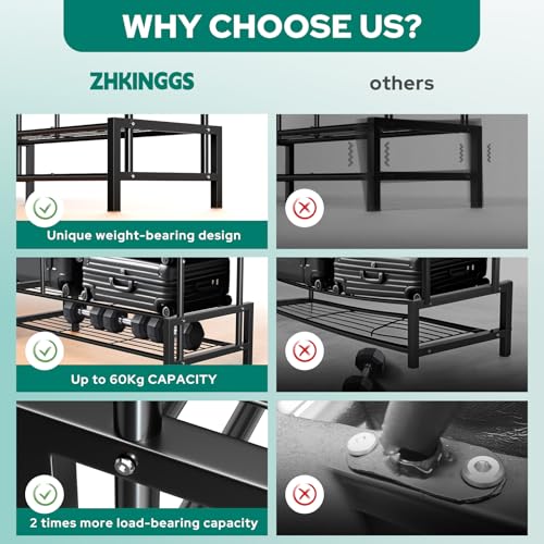 ZHKINGGS Clothes Rack, Double Rods Clothing Rack with 2 Bottom Shelves & 4 Side Shelves, Metal Garment Rack for Hanging Clothes, Heavy Duty Clothes Rack for Bedroom, Laundry, Living Room, Black - Image 4