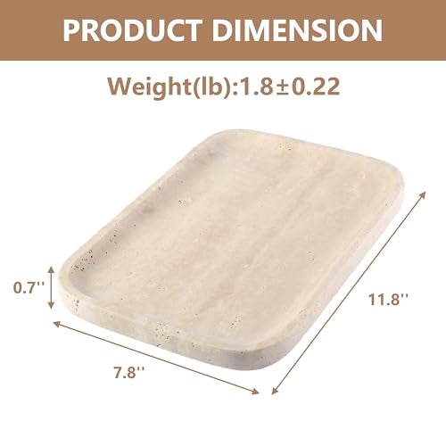 karibiber Marble Vanity Tray for Dresser Organizer, Travertine Bathroom Tray Countertop, Beige Decorative Serving Trays, Kitchen Sink Storage, Jewelry & Perfume Holder(Travertino Romano) - Image 4