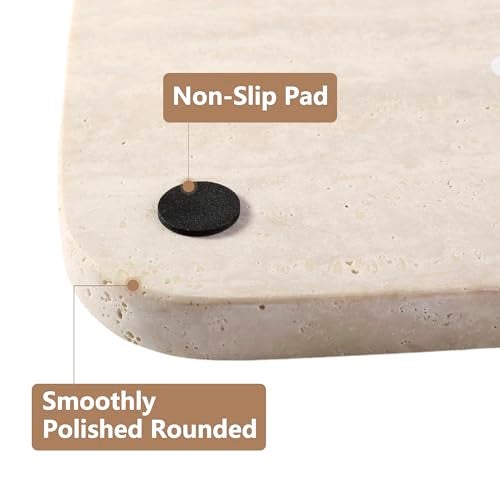 karibiber Marble Vanity Tray for Dresser Organizer, Travertine Bathroom Tray Countertop, Beige Decorative Serving Trays, Kitchen Sink Storage, Jewelry & Perfume Holder(Travertino Romano) - Image 3