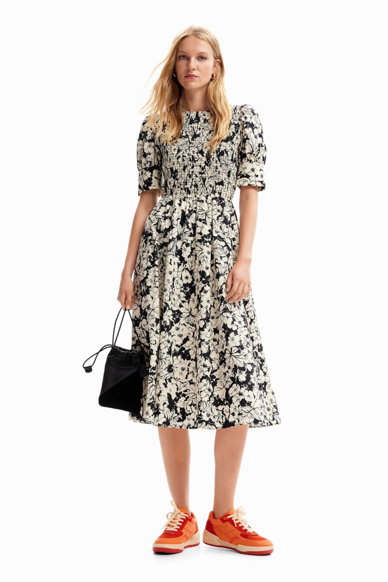 DESIGUAL فستان ميدي مزخرف للنساء من ديزيغوال باللون الأسود