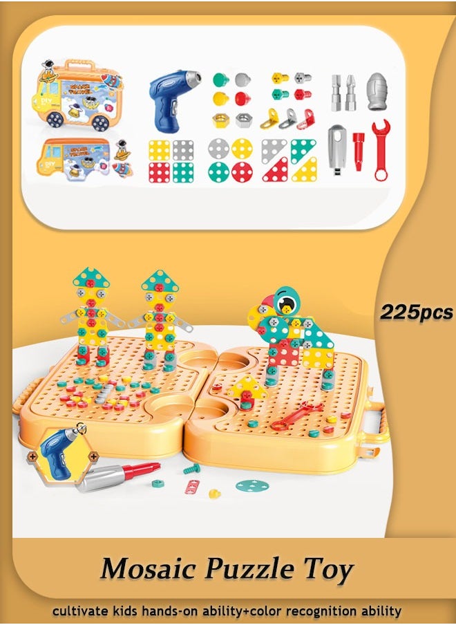 General Building Toys with Screwdriver Educational Children's Tool Set 225pcs, 3D Mosaic Puzzle Toys for Children of All Ages Assembling Toolbox Toys Improve Hands-on Skills（Space Version）  - Image 1